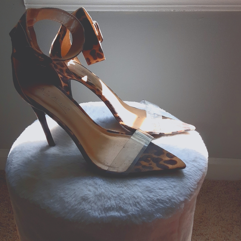 Leopard see through strap heels 7.5
